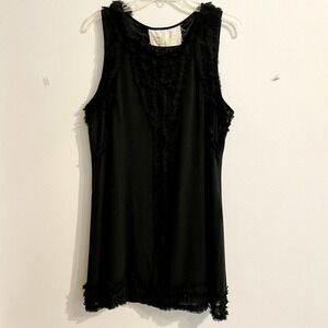 Modcloth Knitted Dove Large Silk Ragged Ruffle Dress Black Sleeveless Re…